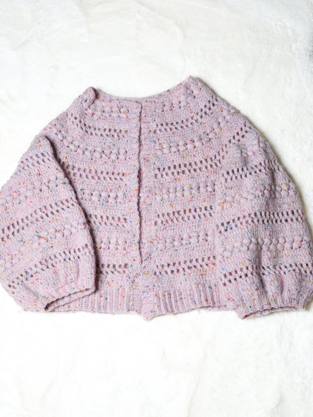 Handmade Dusty Pink Crochet Knit Cardigan with Balloon Sleeves - Picture 1 of 11